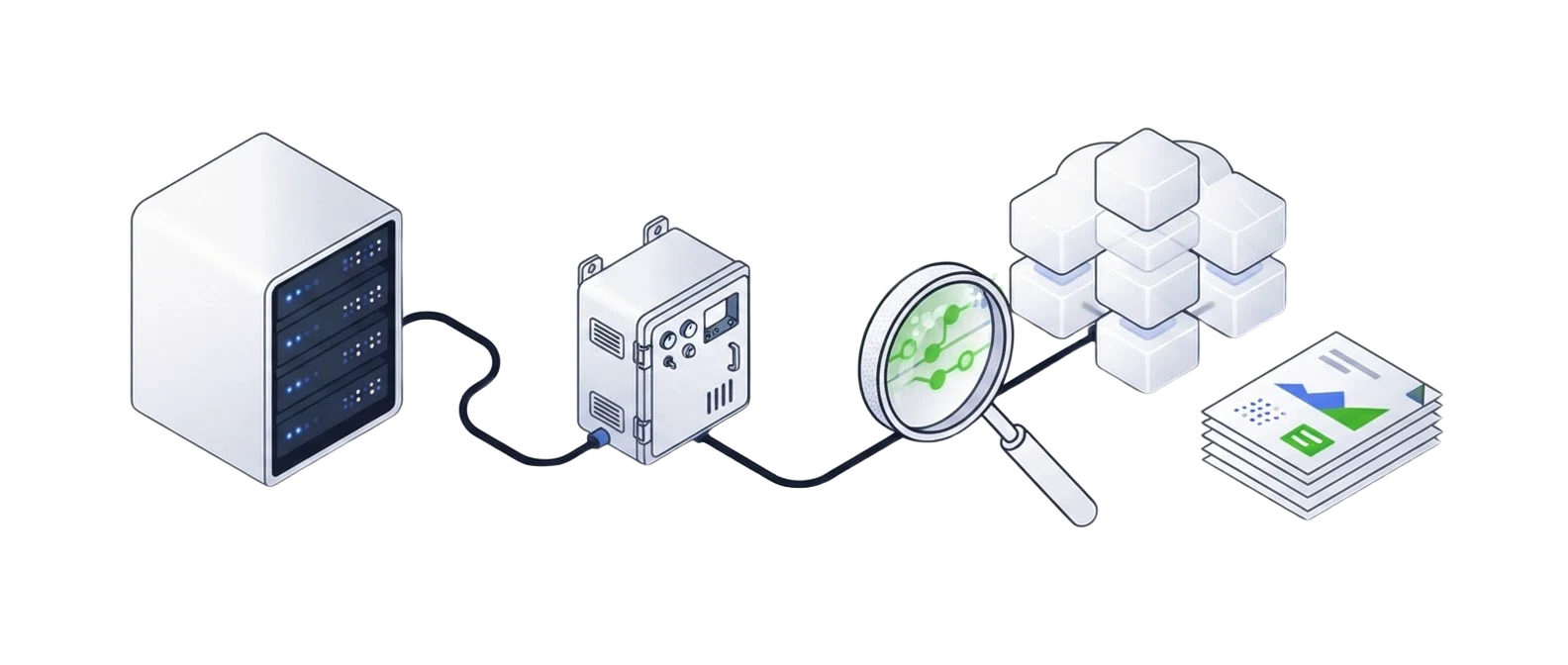 Illustration of interconnected business and supplier systems with their security under examination.