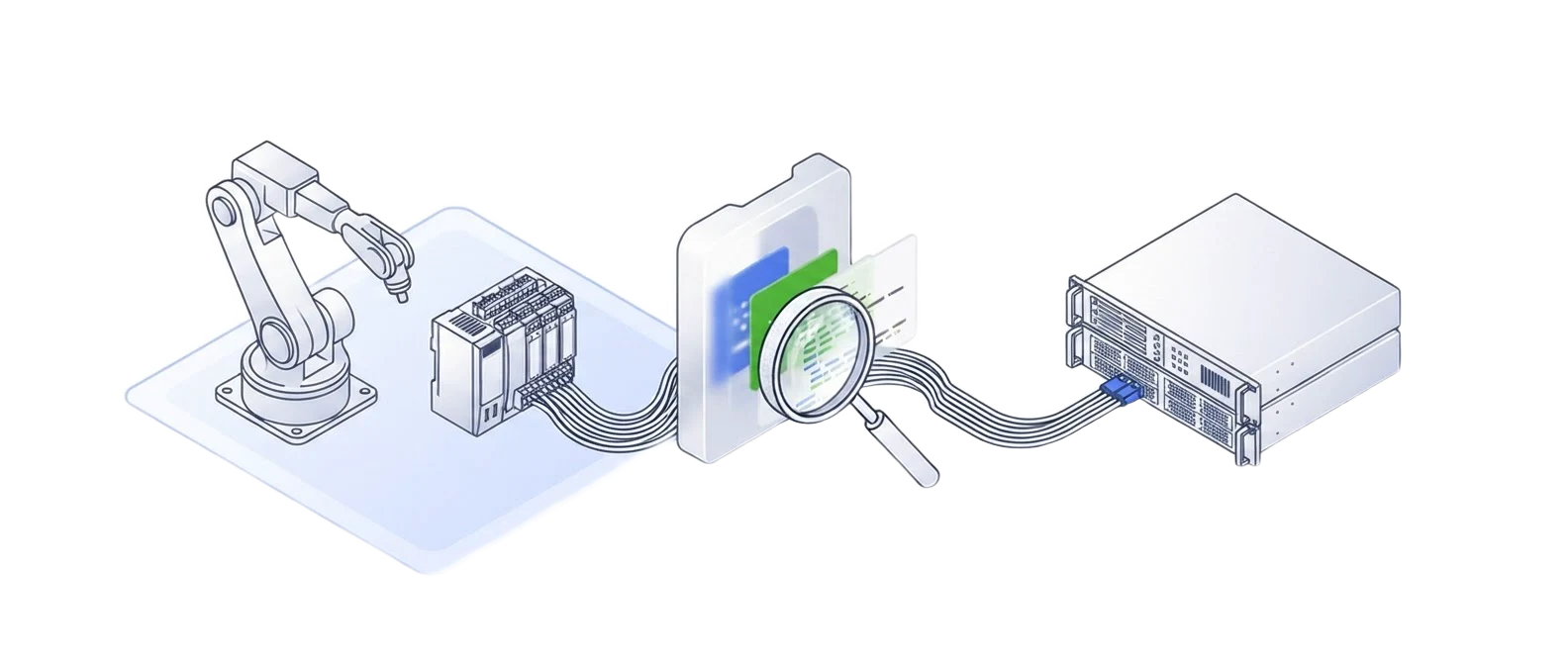 Illustratie van industriële besturing en onderzoek van de grens tussen het IT- en OT-netwerk.