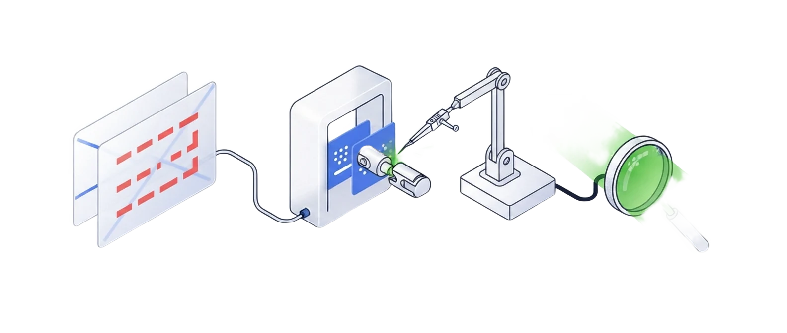 Illustration of a finding, a software component being repaired and verification of the fix.